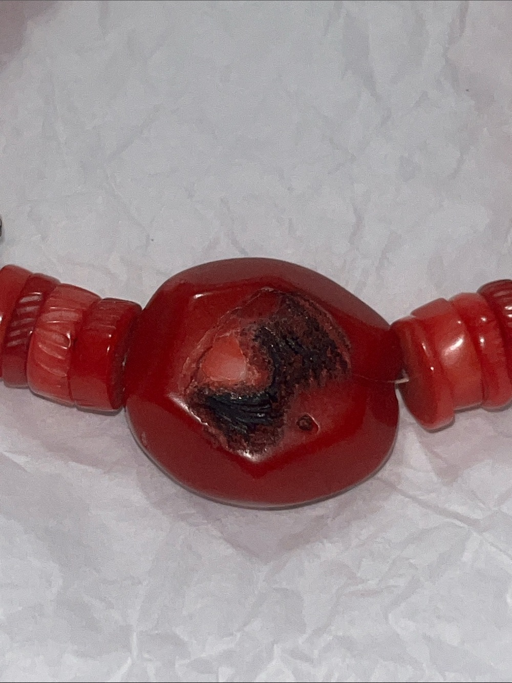 .925 Red Bamboo coral Bracelet with Silver and cinnabar Accent Beads - Picture 4 of 7